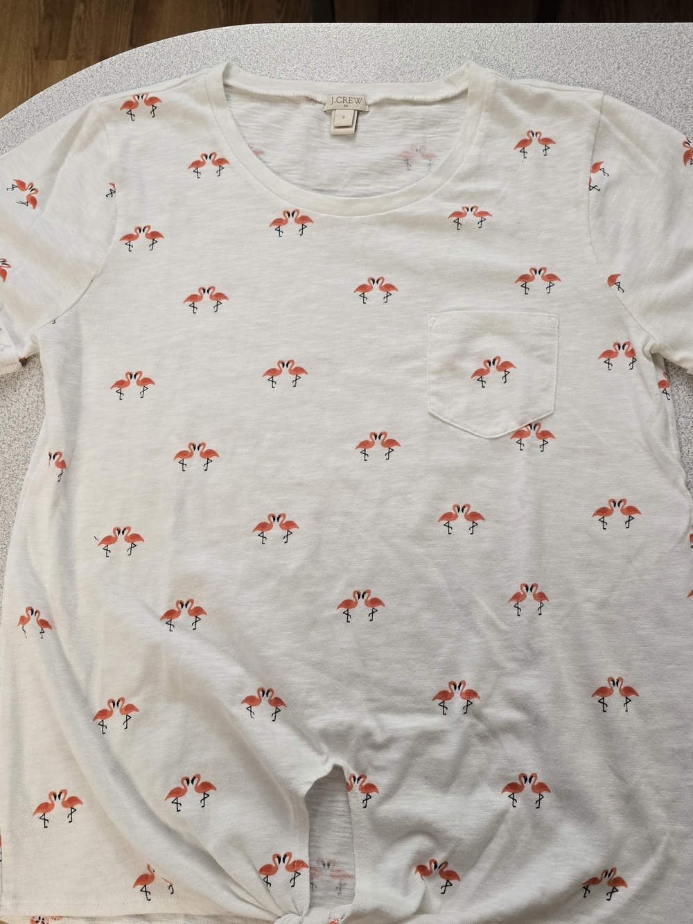 J.Crew White Tee with Coral Flamingo Print